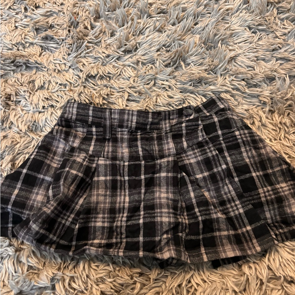 Free People Black and Gray Plaid Skater Skirt